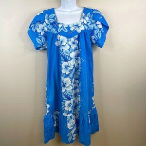 Kalena Fashions Vintage Hawaiian Dress L Floral Hibiscus Muumuu Tropical Aloha